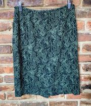 Calvin Klein Green Black Snakeskin Knit Knee Length Pencil Skirt Women's Size 2