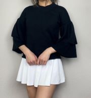 Black Three-Quarter-Sleeve Ruffle Sweater Blouse Top