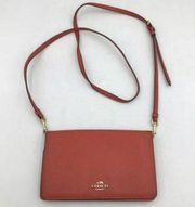 Coach Anna Fold over Pebbled Crossbody Clutch Red Terracotta With Authentication