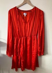 & Other Stories Size 4 Red Striped Sheer Long Sleeve Dress Satin