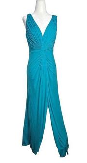 Collection Blue Twist Front Illusion Waist Long Side Slit Dress Sz Small