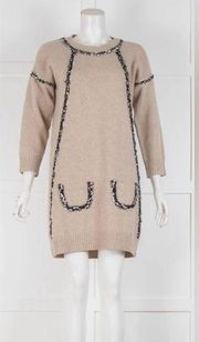 See by Chloe Wool Knit Dress with Pockets Tan, Black and White Size Small