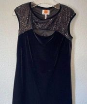 LAUNDRY by DESIGN Dress Womens 8 Stretch Velvet Sequin Bodice Formal Black Tie