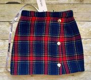 NWT House of CB Rania Blue and Red Plaid Skirt