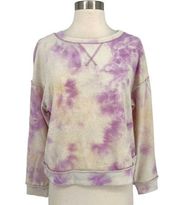 Kirious Marbled Tie Dye Crewneck Sweatshirt Purple White Size XS NWT