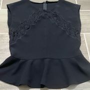 Sandro black lace peplum sleeveless blouse size small