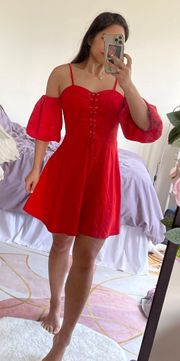 NWT JOA red puff sleeve dress