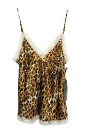 Daisy Fuentes Y2k Leopard Print Silk Cami Lace Lingerie Top Sexy XL NWT