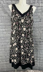 Chaps Sleeveless A-line  Black Floral Print Short Dress Size 22W