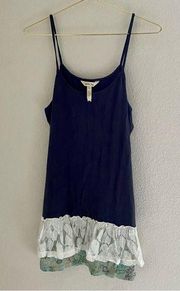 Matilda Jane Top Gray Ruffle Lace Hem Stretch Sleeveless Tank Size Large