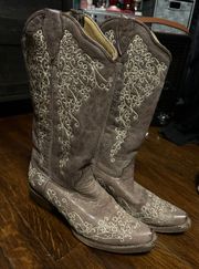 Brown Embroidery Western Boots