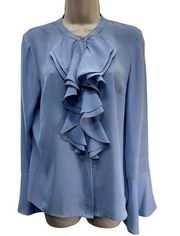 Karl Lagerfeld Paris shirt Blouse bell sleeve Button Down Ruffle Neck