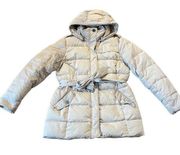 Lands End down fill puffer jacket tan with hood size M