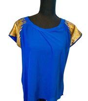 3/20🦋Fun & Flirt Royal Blue High Low Top with Sequin Shoulders Size Large