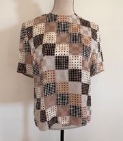 100% Silk Tunic Blouse Top Cream Black Dots size 6