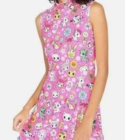 Tokidoki Dolls Kill Mock Neck Sleeveless Pink Skater Dress Mini Medium