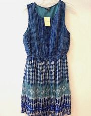 Dress Blue Stripes Sleeveless Silver Threading NWT Size M ($129)