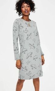 Boden Sweatshirt Dress Gray Blue Size 8 Marl Dove Flying Bird Print Long Sleeves