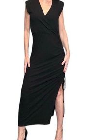 Rachel Zoe Black Ribbed Adjustable Side Ruching Maxi Dress