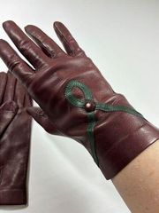 Sergio Di Cori Leather Gloves Burgundy Dark Green Accents Made in Italy Italian