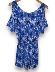 Joe Boxer blue tie dye cold shoulder shorts romper