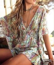 Victoria’s Secret Boho Paisley Pastel Plunge Pom Caftan Cover Up Size L