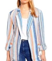 Caslon Linen Blue and Coral Striped Boyfriend Blazer