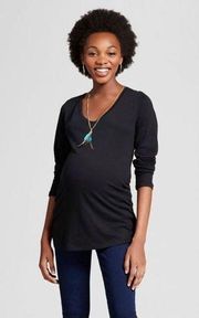Ingrid Isabel Women Maternity Top Large Solid Black Long Sleeve V-Neck Lounge Sh