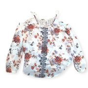 Rewind Floral Cold Shoulder Embroidered Lace Peasant Boho Blouse