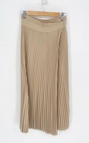 Aritzia Babaton Accordion Pleat Wrap Midi Skirt High Rise Beige Tan Women's 4