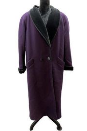 Bill Blass Purple Wool Long Coat 14 Velvet Collar Oversized Pockets Vintage USA