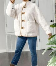 Treasure & Bond Sherpa  button front winter coat cream with tan trim