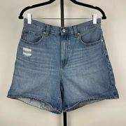 Uniqlo Medium Blue 100% Cotton Hi-Rise Distressed Relaxed Fit Denim Jean Shorts