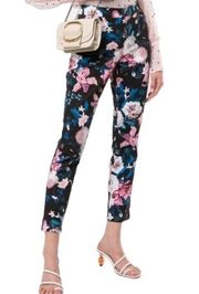 NWT ERDEM Floral SidneyTrouser Pant Silk Bouquet Floral Black Pink- Size 6