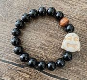 Black Beaded Buddha Head Stretchy Infinity Bracelet Jewelry Beads
