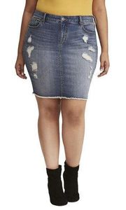 Torrid Plus Size 30 Denim Mini Skirt Distressed Medium Wash Stretch Blue 1179