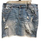 Mossimo Supply Co medium wash distressed denim mini skirt size 8