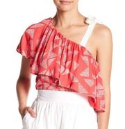 NEW Splendid One Shoulder Ruffle Overlay Pink Blouse Women's Size XS Summer