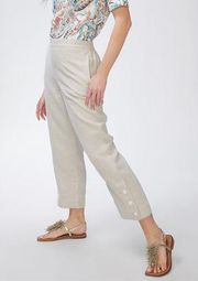 Chicos 100% Linen Wide Leg Crop Elastic Button Ankle Beach Pants White Sz 1 US 8