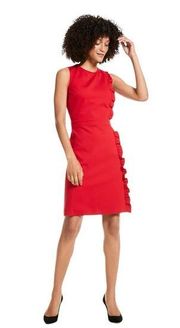 Brooks Brothers Red Ponte Knit A Line Ruffle Womens Size M Knee Length Sheath