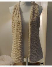 Boho women's cream colored fuzzy vest #25