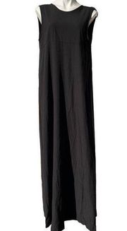 Misslook Womens Shift Dress V Neck Sleeveless Maxi Cotton Blend Black Medium