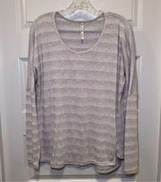 Kuhl Grey Striped Knit Scoop Neck Long Sleeve Lightweight Sweater Top size L