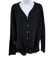 MIHOLL Waffle Knit Knot Tie Button Down Long Sleeve Top