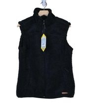 Free Country Womens M High Pile Double Faced Plush Vest in Black NEW