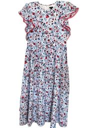 ANN TAYLOR COTTON BLEND FLORAL MAXI RUFFLE DRESS LARGE NW $179