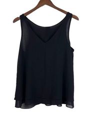 E&M Chiffon Layered Chiffon Center Pleat V-neckline Sleeveless Tank Blouse