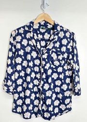 Lauren Ralph Lauren Pajama Shirt Floral Small Blue/Pink Collared