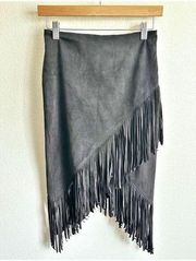 EXPRESS | Faux Suede Pencil Skirt Long Fringe Asymmetrical | Size 00 (zero zero)