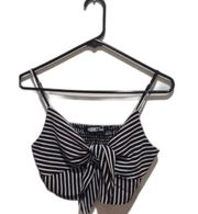 Audrey 3+1 Remy Stripe Tie Crop Top Black White Medium M